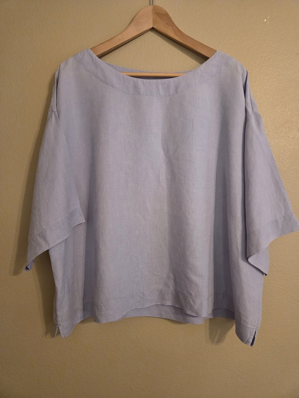 J.JILL | PUREJILL Lavender 100% Linen ¾ Sleeve Boatneck Boxy Lagenlook Blouse M